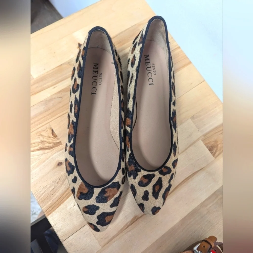Vintage Sesto Meucci Pony Hair Leopard Print Flats Made in Spain Leather 9